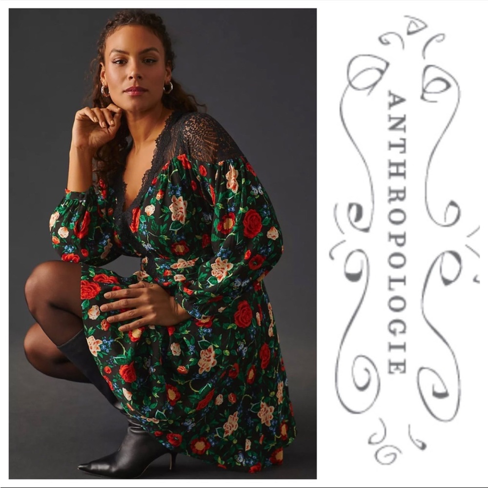 Anthropologie Floral Black Dress